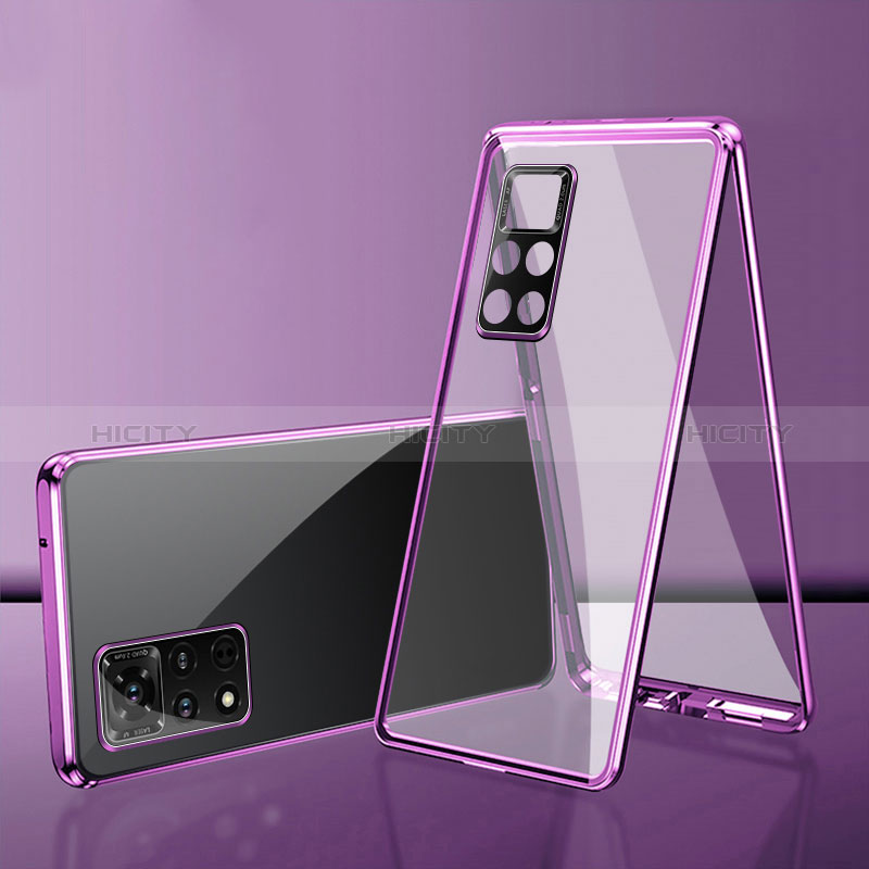 Coque Rebord Bumper Luxe Aluminum Metal Miroir 360 Degres Housse Etui Aimant pour Xiaomi Redmi Note 11 4G (2022) Violet Plus