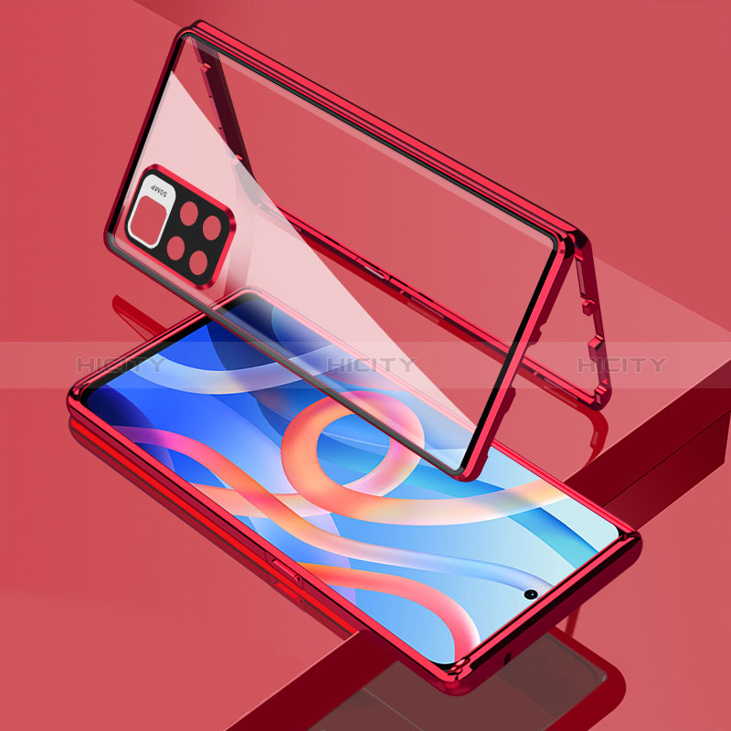 Coque Rebord Bumper Luxe Aluminum Metal Miroir 360 Degres Housse Etui Aimant pour Xiaomi Redmi Note 11 5G Rouge Plus