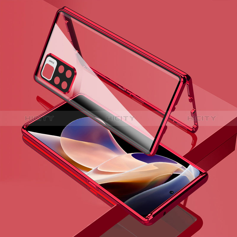 Coque Rebord Bumper Luxe Aluminum Metal Miroir 360 Degres Housse Etui Aimant pour Xiaomi Redmi Note 11 Pro+ Plus 5G Rouge Plus