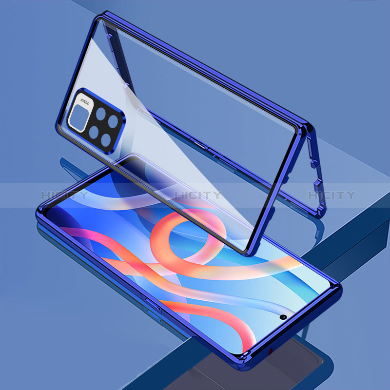 Coque Rebord Bumper Luxe Aluminum Metal Miroir 360 Degres Housse Etui Aimant pour Xiaomi Redmi Note 11T 5G Bleu Plus