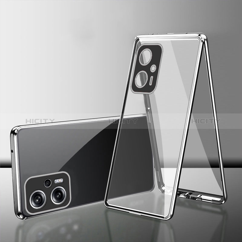 Coque Rebord Bumper Luxe Aluminum Metal Miroir 360 Degres Housse Etui Aimant pour Xiaomi Redmi Note 11T Pro 5G Argent Plus
