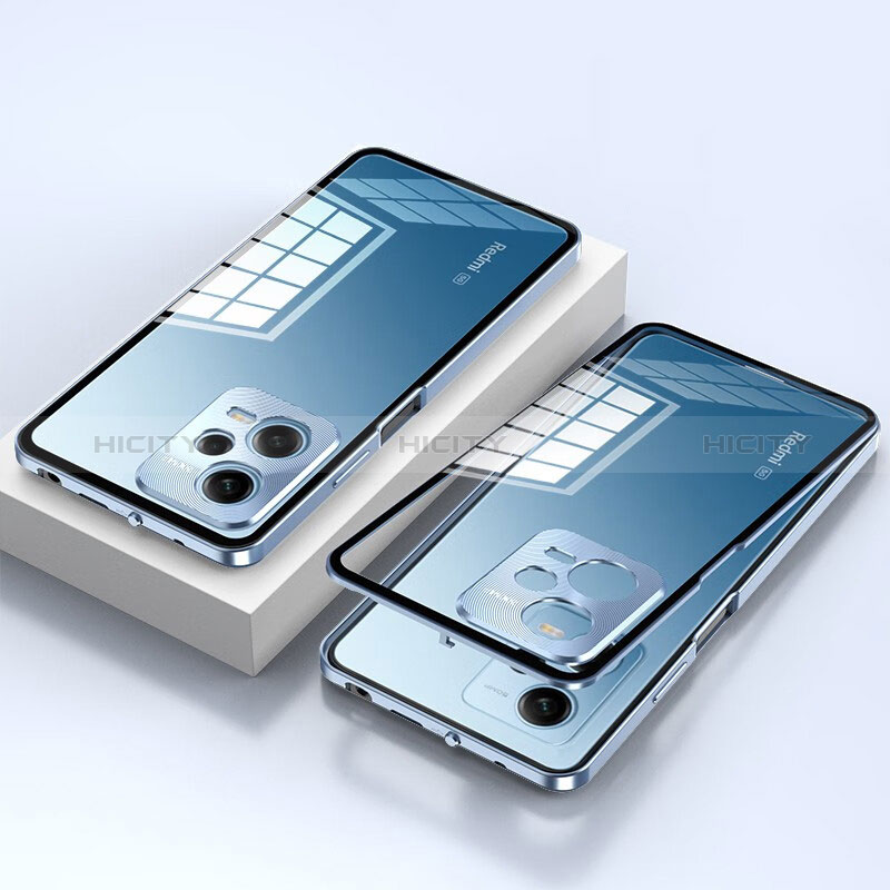 Coque Rebord Bumper Luxe Aluminum Metal Miroir 360 Degres Housse Etui Aimant pour Xiaomi Redmi Note 12 Explorer Bleu Plus