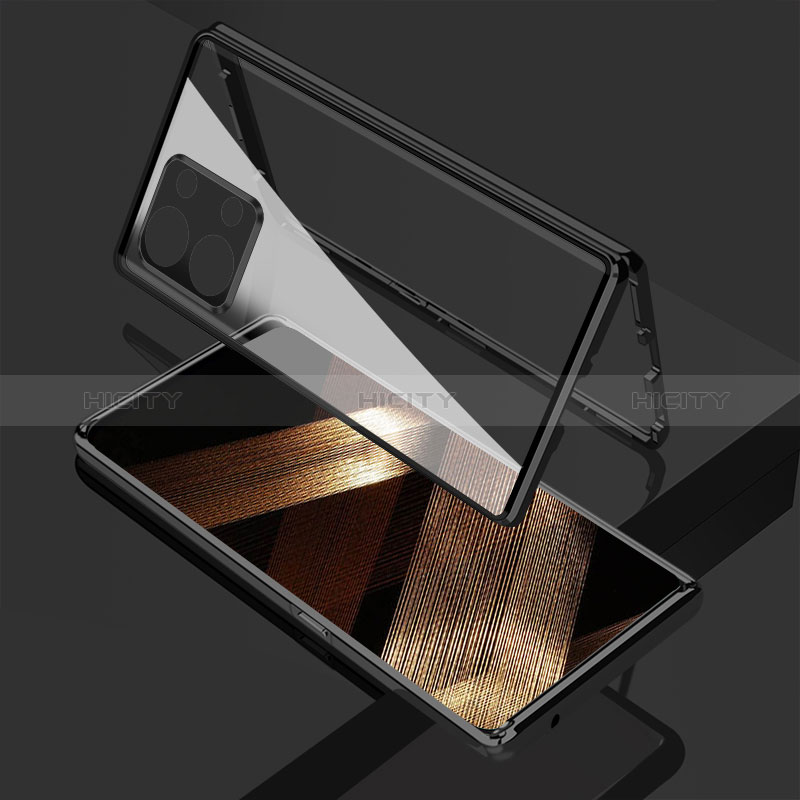 Coque Rebord Bumper Luxe Aluminum Metal Miroir 360 Degres Housse Etui Aimant pour Xiaomi Redmi Note 13 5G Noir Plus