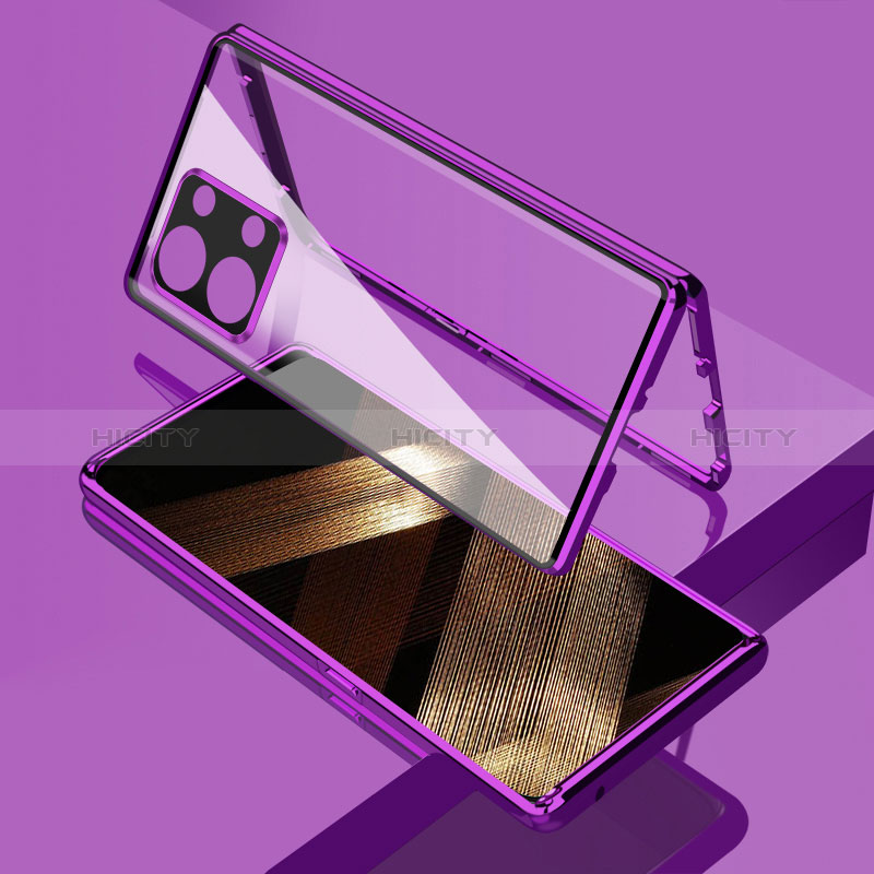 Coque Rebord Bumper Luxe Aluminum Metal Miroir 360 Degres Housse Etui Aimant pour Xiaomi Redmi Note 13 Pro 5G Violet Plus