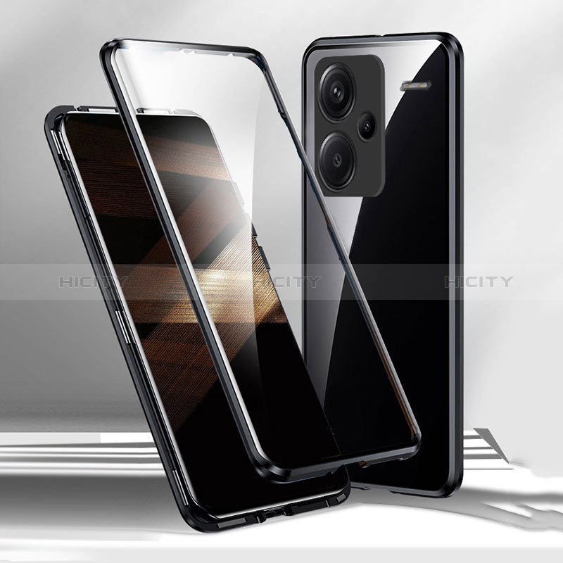 Coque Rebord Bumper Luxe Aluminum Metal Miroir 360 Degres Housse Etui Aimant pour Xiaomi Redmi Note 13 Pro+ Plus 5G Noir Plus