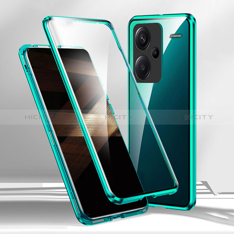 Coque Rebord Bumper Luxe Aluminum Metal Miroir 360 Degres Housse Etui Aimant pour Xiaomi Redmi Note 13 Pro+ Plus 5G Vert Plus