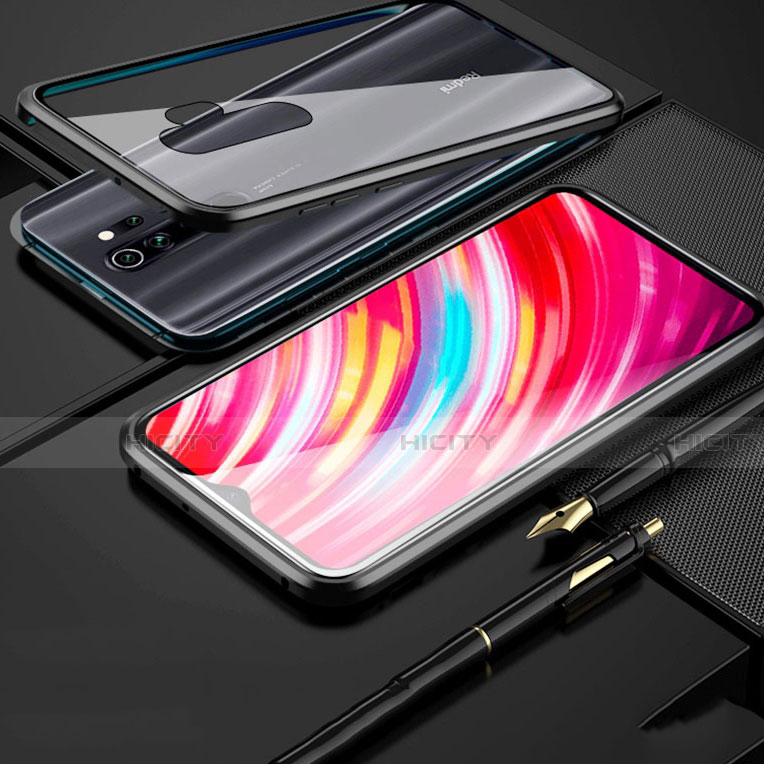 Coque Rebord Bumper Luxe Aluminum Metal Miroir 360 Degres Housse Etui Aimant pour Xiaomi Redmi Note 8 Pro Noir Plus