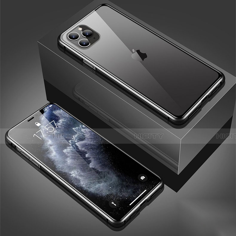 Coque Rebord Bumper Luxe Aluminum Metal Miroir 360 Degres Housse Etui Aimant T01 pour Apple iPhone 11 Pro Max Noir Plus