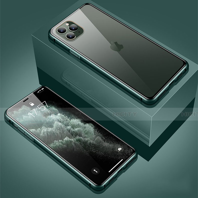 Coque Rebord Bumper Luxe Aluminum Metal Miroir 360 Degres Housse Etui Aimant T01 pour Apple iPhone 11 Pro Max Vert Plus