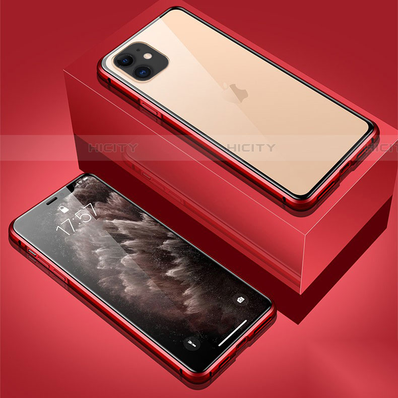 Coque Rebord Bumper Luxe Aluminum Metal Miroir 360 Degres Housse Etui Aimant T01 pour Apple iPhone 11 Rouge Plus