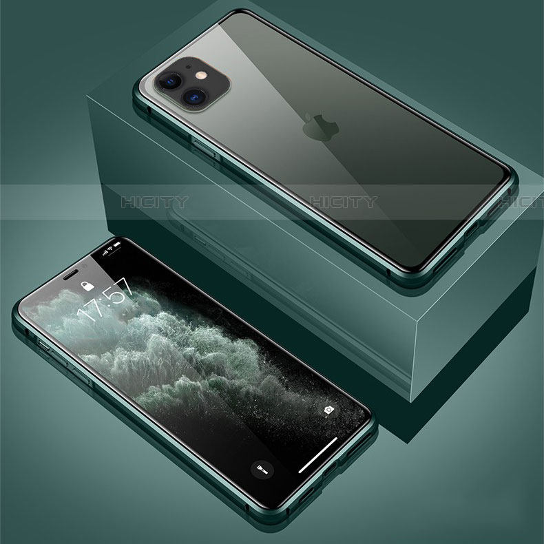 Coque Rebord Bumper Luxe Aluminum Metal Miroir 360 Degres Housse Etui Aimant T01 pour Apple iPhone 11 Vert Plus