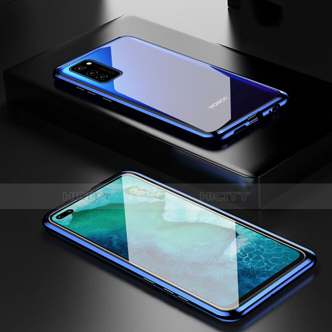 Coque Rebord Bumper Luxe Aluminum Metal Miroir 360 Degres Housse Etui Aimant T01 pour Huawei Honor V30 5G Bleu Plus