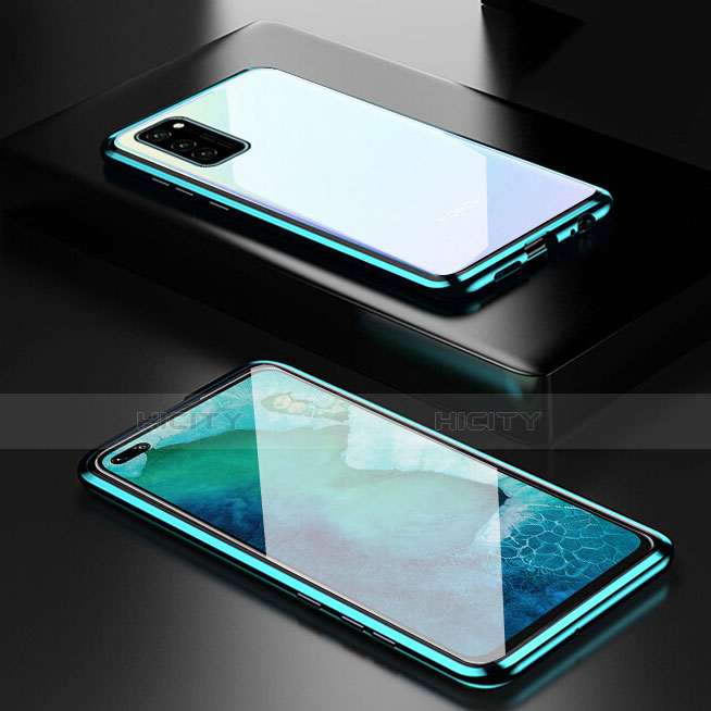 Coque Rebord Bumper Luxe Aluminum Metal Miroir 360 Degres Housse Etui Aimant T01 pour Huawei Honor V30 Pro 5G Cyan Plus