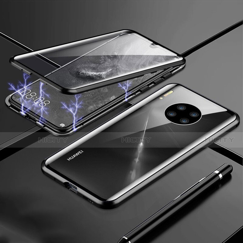 Coque Rebord Bumper Luxe Aluminum Metal Miroir 360 Degres Housse Etui Aimant T01 pour Huawei Mate 30 Pro 5G Noir Plus