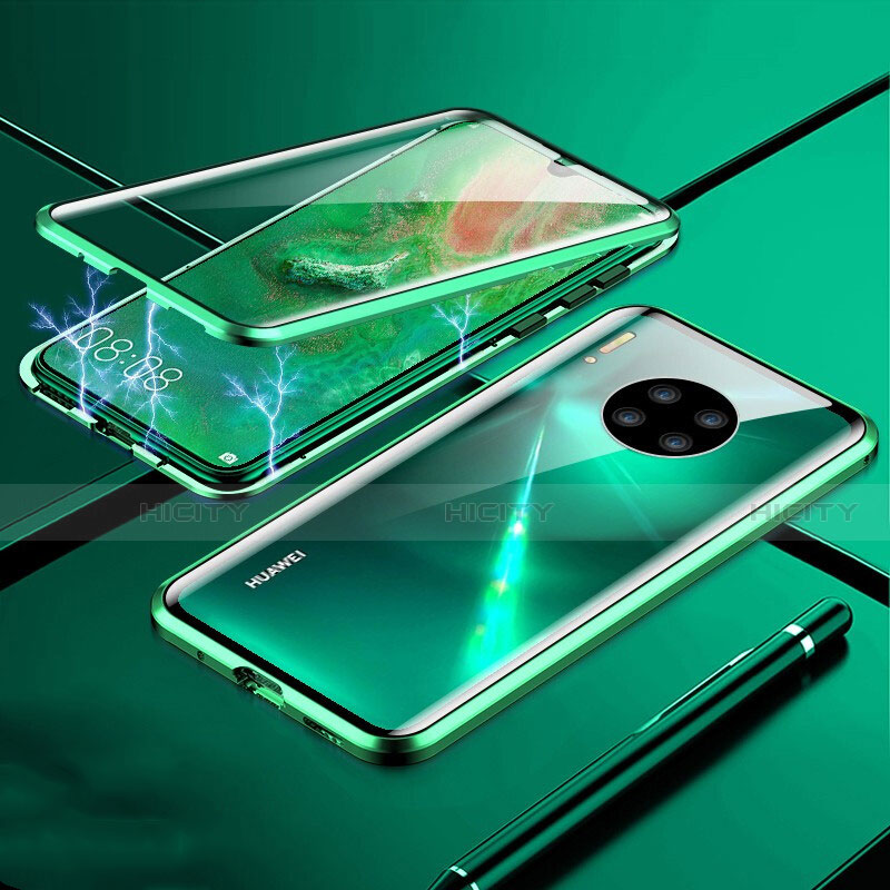 Coque Rebord Bumper Luxe Aluminum Metal Miroir 360 Degres Housse Etui Aimant T01 pour Huawei Mate 30 Pro 5G Vert Plus