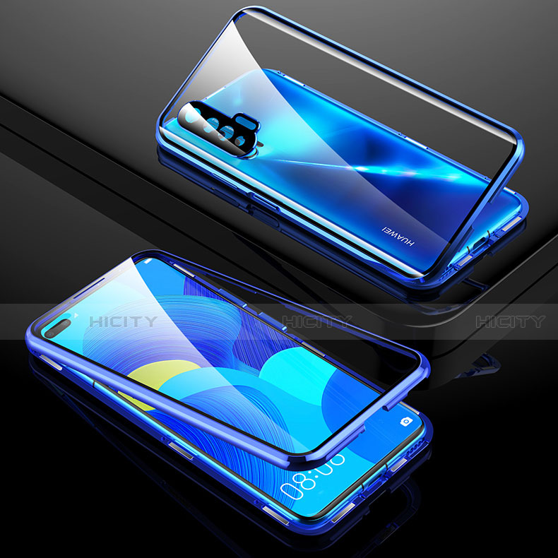 Coque Rebord Bumper Luxe Aluminum Metal Miroir 360 Degres Housse Etui Aimant T01 pour Huawei Nova 6 Bleu Plus