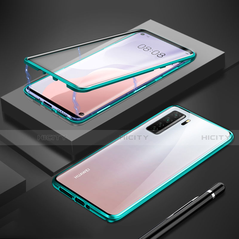 Coque Rebord Bumper Luxe Aluminum Metal Miroir 360 Degres Housse Etui Aimant T01 pour Huawei Nova 7 SE 5G Cyan Plus