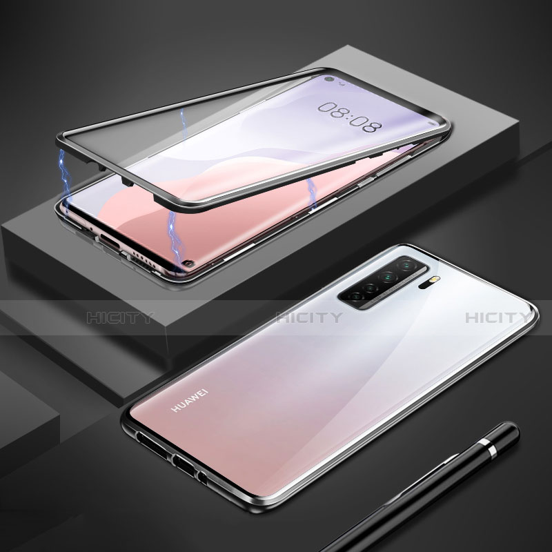 Coque Rebord Bumper Luxe Aluminum Metal Miroir 360 Degres Housse Etui Aimant T01 pour Huawei Nova 7 SE 5G Noir Plus