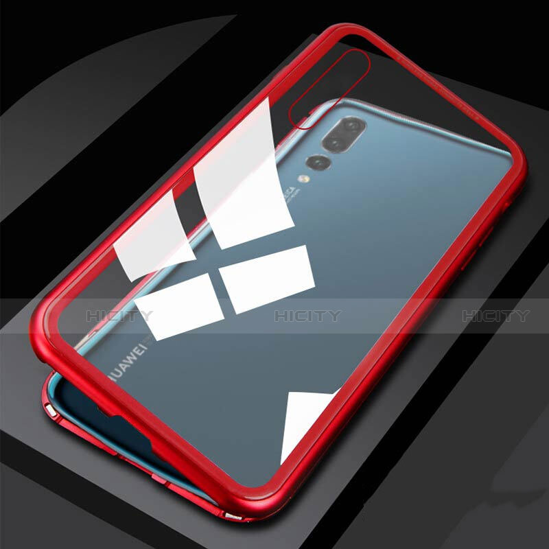 Coque Rebord Bumper Luxe Aluminum Metal Miroir 360 Degres Housse Etui Aimant T01 pour Huawei P20 Pro Rouge Plus