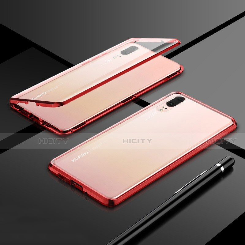 Coque Rebord Bumper Luxe Aluminum Metal Miroir 360 Degres Housse Etui Aimant T01 pour Huawei P20 Rouge Plus