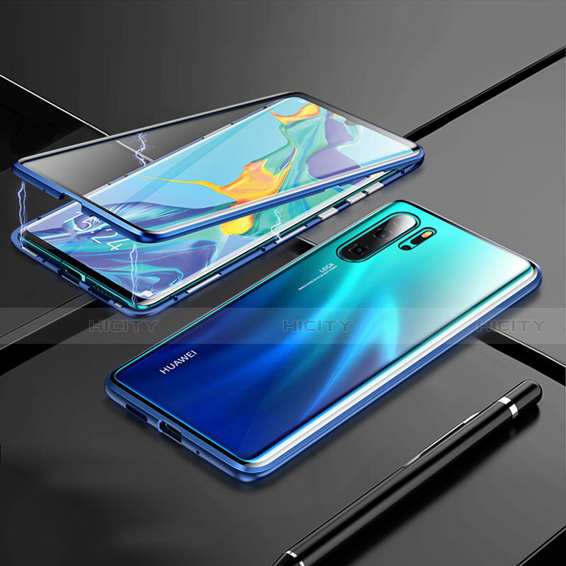 Coque Rebord Bumper Luxe Aluminum Metal Miroir 360 Degres Housse Etui Aimant T01 pour Huawei P30 Pro Bleu Plus