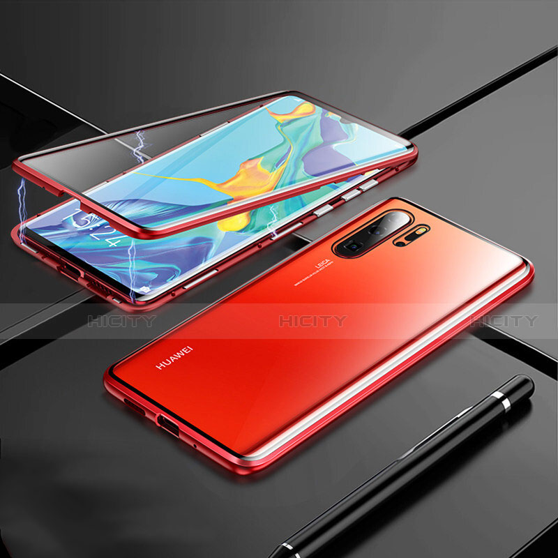 Coque Rebord Bumper Luxe Aluminum Metal Miroir 360 Degres Housse Etui Aimant T01 pour Huawei P30 Pro New Edition Rouge Plus