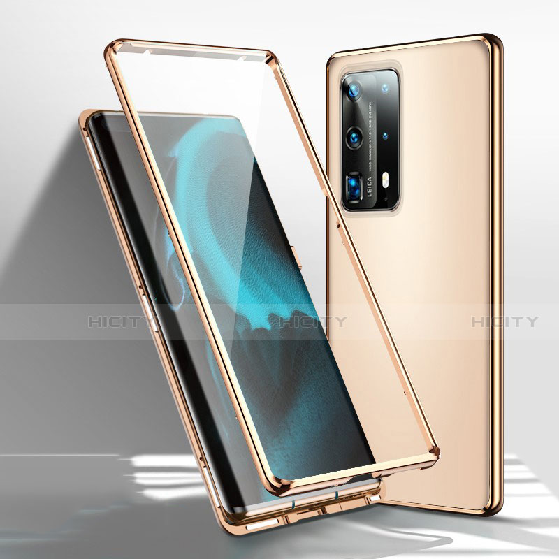 Coque Rebord Bumper Luxe Aluminum Metal Miroir 360 Degres Housse Etui Aimant T01 pour Huawei P40 Pro+ Plus Or Plus