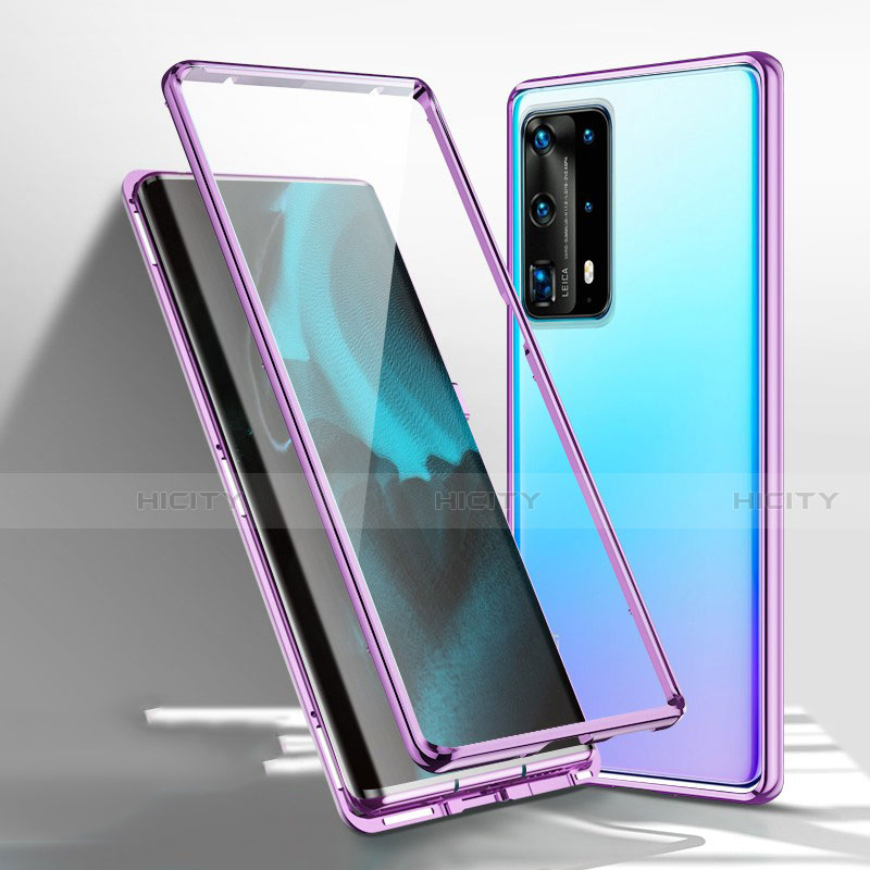 Coque Rebord Bumper Luxe Aluminum Metal Miroir 360 Degres Housse Etui Aimant T01 pour Huawei P40 Pro+ Plus Violet Plus