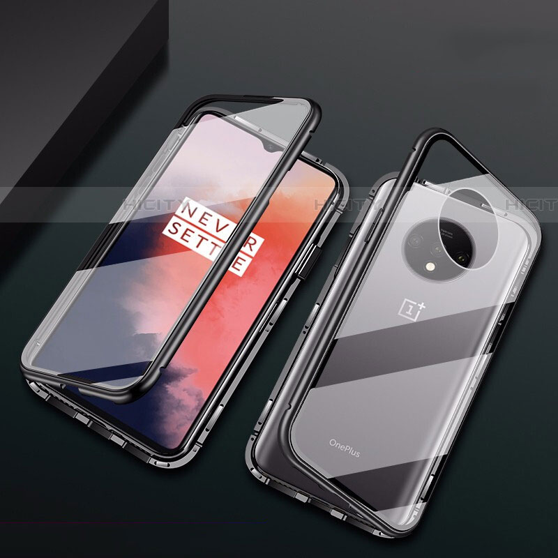 Coque Rebord Bumper Luxe Aluminum Metal Miroir 360 Degres Housse Etui Aimant T01 pour OnePlus 7T Noir Plus