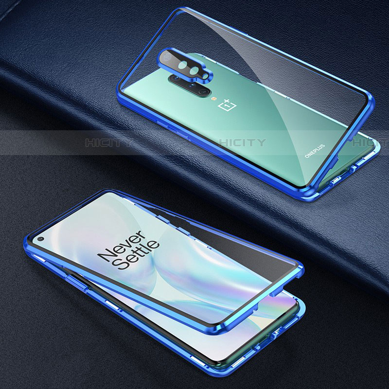 Coque Rebord Bumper Luxe Aluminum Metal Miroir 360 Degres Housse Etui Aimant T01 pour OnePlus 8 Bleu Plus