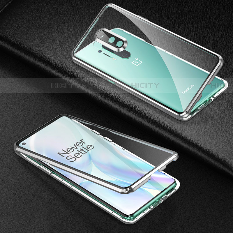 Coque Rebord Bumper Luxe Aluminum Metal Miroir 360 Degres Housse Etui Aimant T01 pour OnePlus 8 Pro Argent Plus