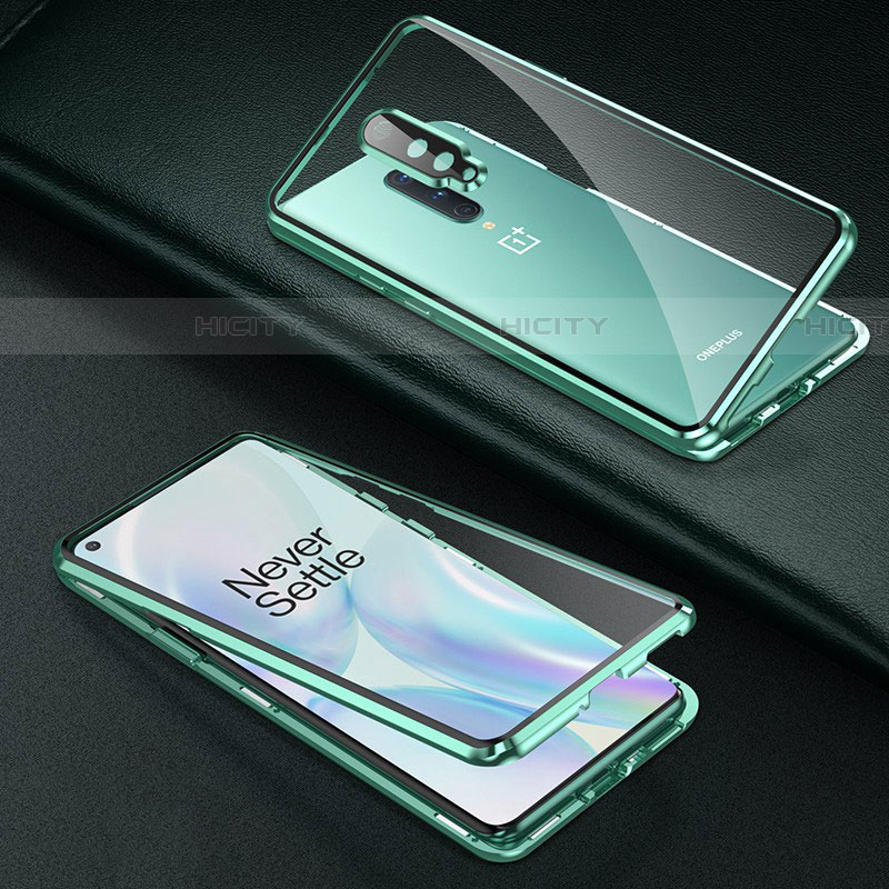 Coque Rebord Bumper Luxe Aluminum Metal Miroir 360 Degres Housse Etui Aimant T01 pour OnePlus 8 Vert Plus