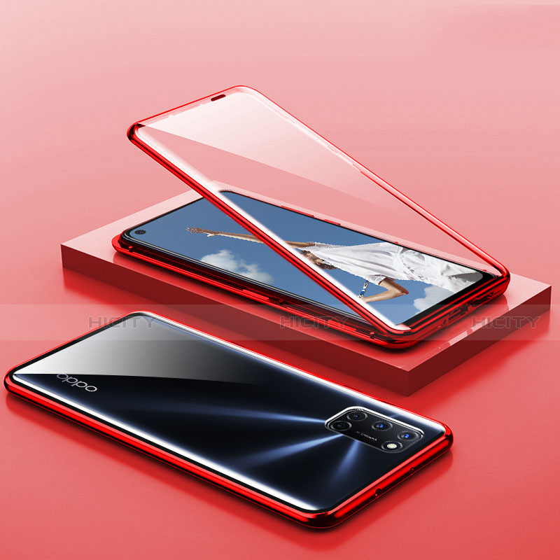 Coque Rebord Bumper Luxe Aluminum Metal Miroir 360 Degres Housse Etui Aimant T01 pour Oppo A92 Rouge Plus