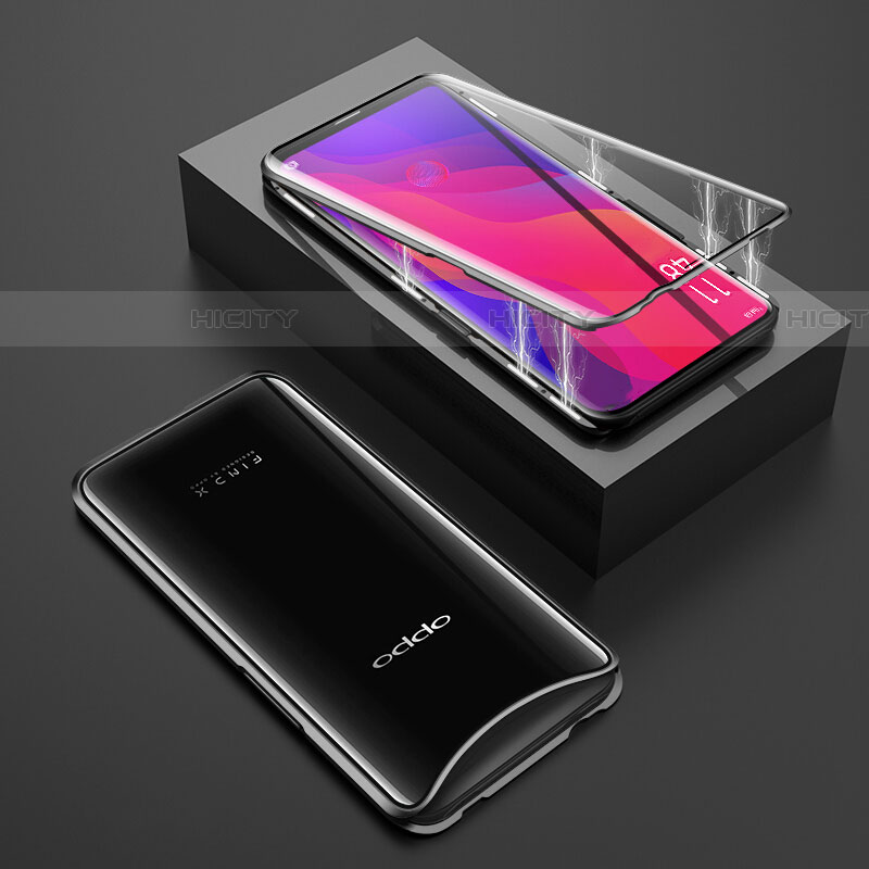 Coque Rebord Bumper Luxe Aluminum Metal Miroir 360 Degres Housse Etui Aimant T01 pour Oppo Find X Noir Plus