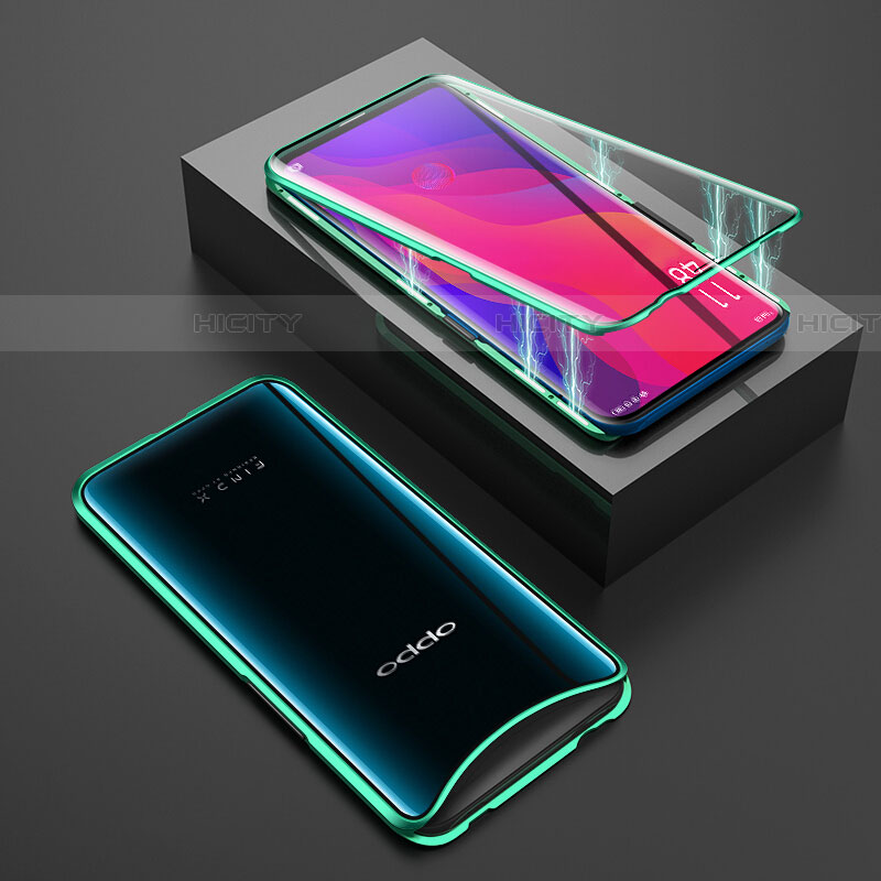 Coque Rebord Bumper Luxe Aluminum Metal Miroir 360 Degres Housse Etui Aimant T01 pour Oppo Find X Super Flash Edition Vert Plus