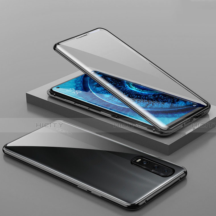 Coque Rebord Bumper Luxe Aluminum Metal Miroir 360 Degres Housse Etui Aimant T01 pour Oppo Find X2 Noir Plus