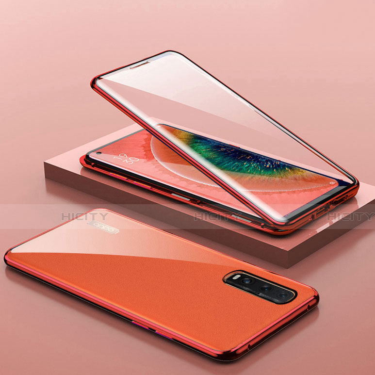 Coque Rebord Bumper Luxe Aluminum Metal Miroir 360 Degres Housse Etui Aimant T01 pour Oppo Find X2 Rouge Plus