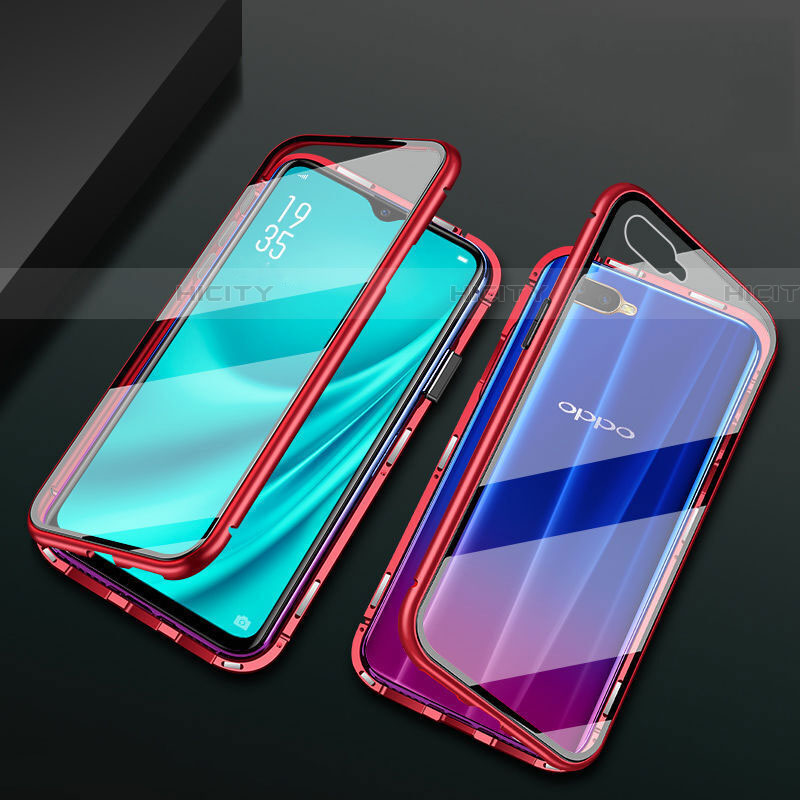 Coque Rebord Bumper Luxe Aluminum Metal Miroir 360 Degres Housse Etui Aimant T01 pour Oppo R17 Neo Rouge Plus