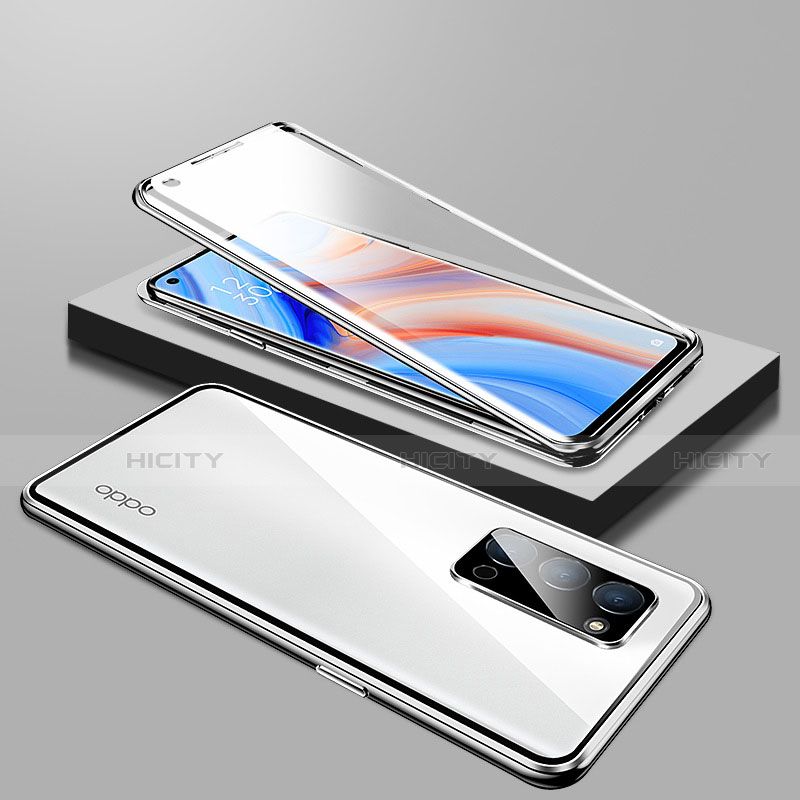 Coque Rebord Bumper Luxe Aluminum Metal Miroir 360 Degres Housse Etui Aimant T01 pour Oppo Reno4 5G Argent Plus