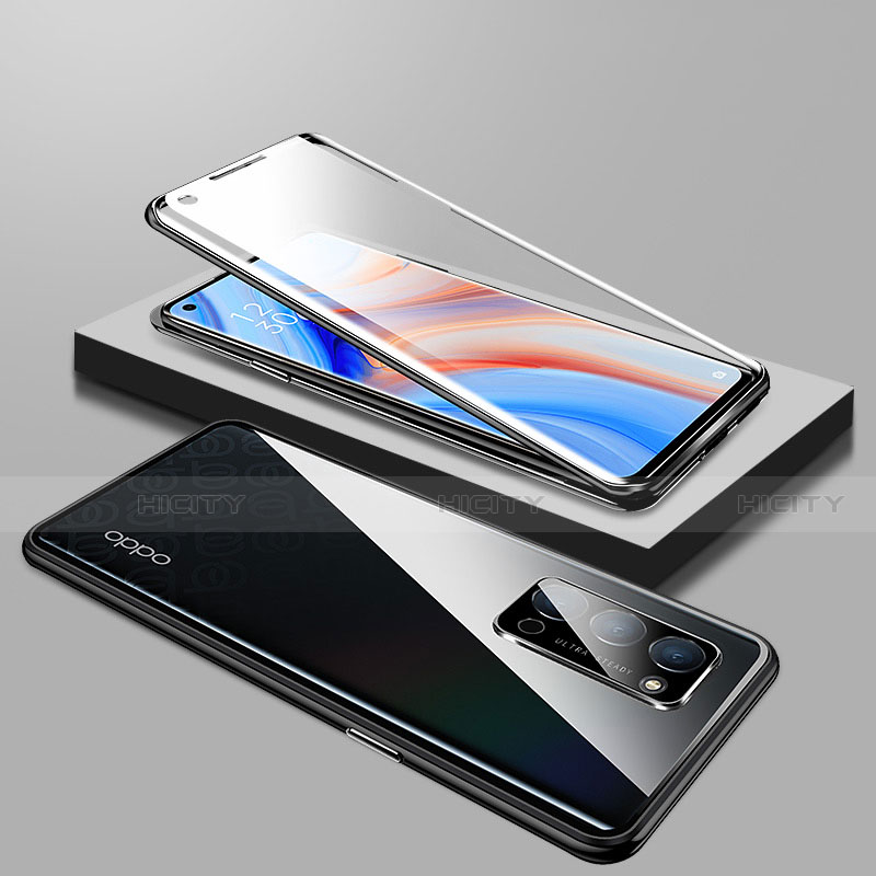 Coque Rebord Bumper Luxe Aluminum Metal Miroir 360 Degres Housse Etui Aimant T01 pour Oppo Reno4 5G Noir Plus