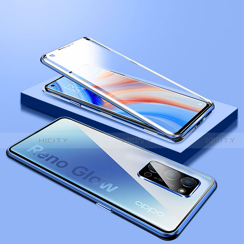 Coque Rebord Bumper Luxe Aluminum Metal Miroir 360 Degres Housse Etui Aimant T01 pour Oppo Reno4 5G Plus