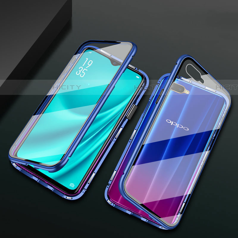 Coque Rebord Bumper Luxe Aluminum Metal Miroir 360 Degres Housse Etui Aimant T01 pour Oppo RX17 Neo Bleu Plus