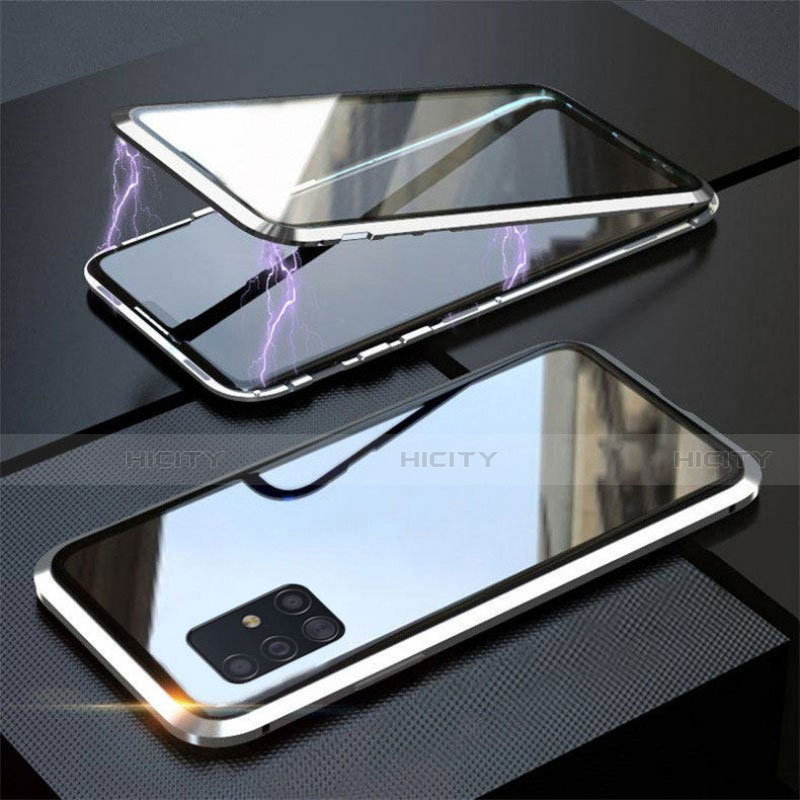 Coque Rebord Bumper Luxe Aluminum Metal Miroir 360 Degres Housse Etui Aimant T01 pour Samsung Galaxy A51 5G Argent Plus