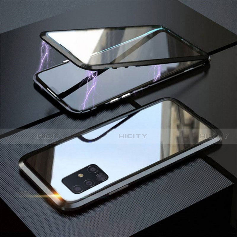 Coque Rebord Bumper Luxe Aluminum Metal Miroir 360 Degres Housse Etui Aimant T01 pour Samsung Galaxy A51 5G Noir Plus