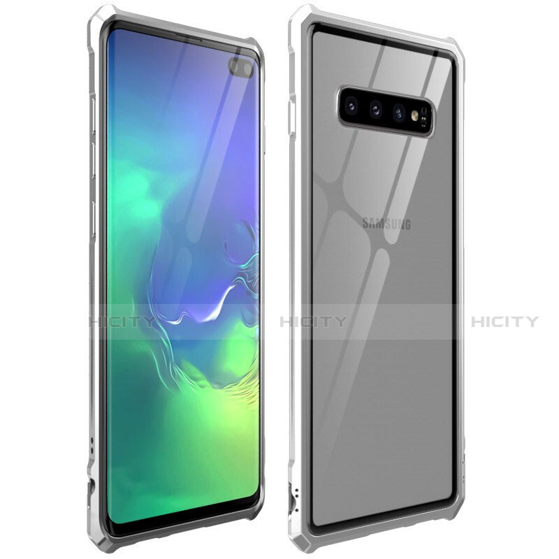 Coque Rebord Bumper Luxe Aluminum Metal Miroir 360 Degres Housse Etui Aimant T01 pour Samsung Galaxy S10 Plus Argent Plus