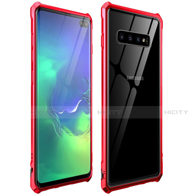 Coque Rebord Bumper Luxe Aluminum Metal Miroir 360 Degres Housse Etui Aimant T01 pour Samsung Galaxy S10 Plus Rouge Plus