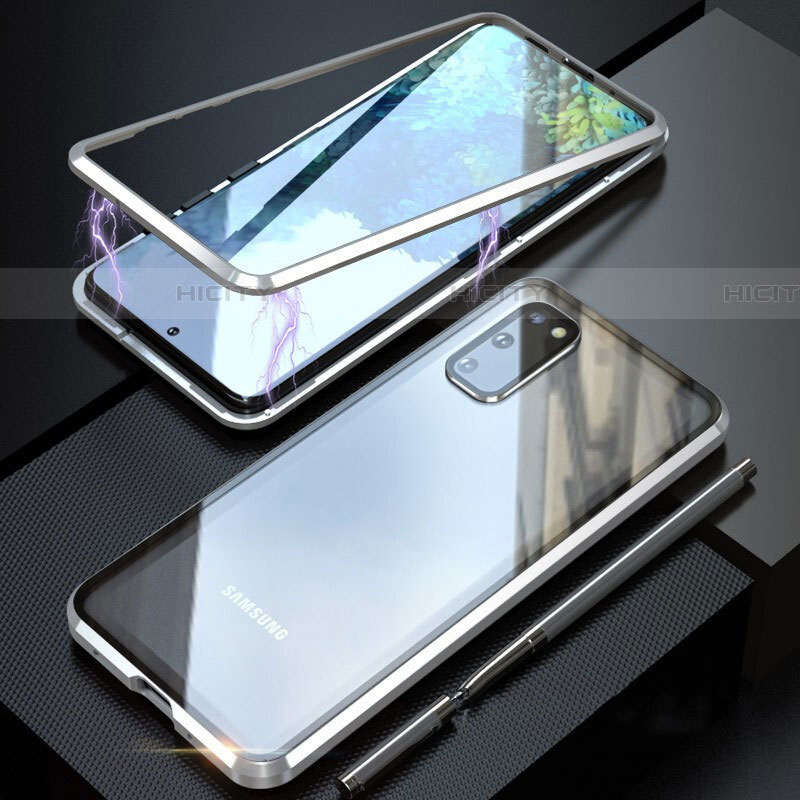 Coque Rebord Bumper Luxe Aluminum Metal Miroir 360 Degres Housse Etui Aimant T01 pour Samsung Galaxy S20 Argent Plus