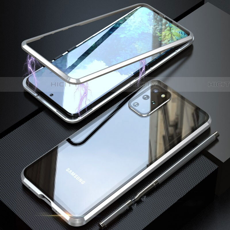 Coque Rebord Bumper Luxe Aluminum Metal Miroir 360 Degres Housse Etui Aimant T01 pour Samsung Galaxy S20 Plus 5G Argent Plus