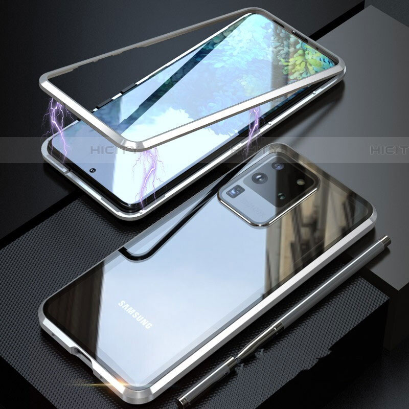 Coque Rebord Bumper Luxe Aluminum Metal Miroir 360 Degres Housse Etui Aimant T01 pour Samsung Galaxy S20 Ultra Argent Plus