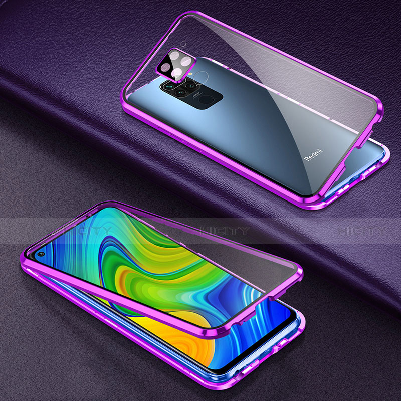 Coque Rebord Bumper Luxe Aluminum Metal Miroir 360 Degres Housse Etui Aimant T01 pour Xiaomi Redmi 10X 4G Violet Plus